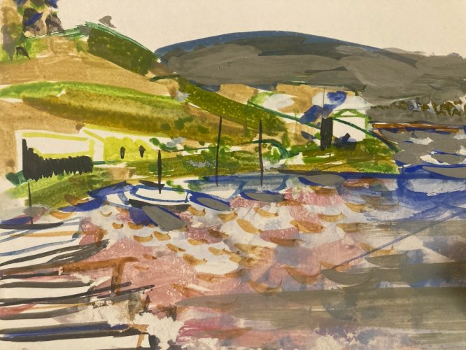Peinture gouache Michel Henry (1928 2016) Lac De La Liez Port 1960 Art
