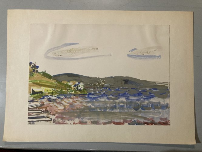 Peinture gouache Michel Henry (1928 2016) Lac De La Liez Port 1960 Art