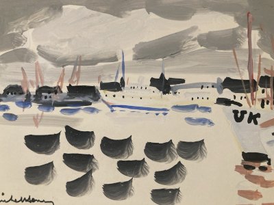 Peinture gouache Michel Henry (1928 2016) Marine Bateau UK Angleterre 1960