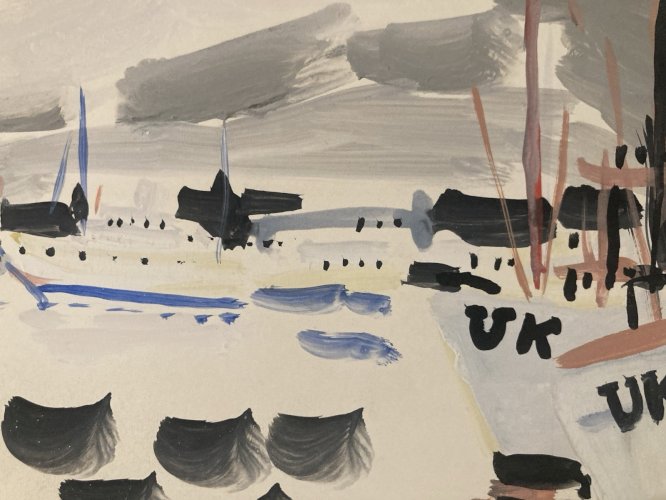 Peinture gouache Michel Henry (1928 2016) Marine Bateau UK Angleterre 1960
