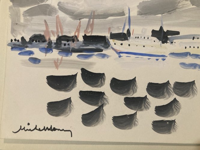 Peinture gouache Michel Henry (1928 2016) Marine Bateau UK Angleterre 1960