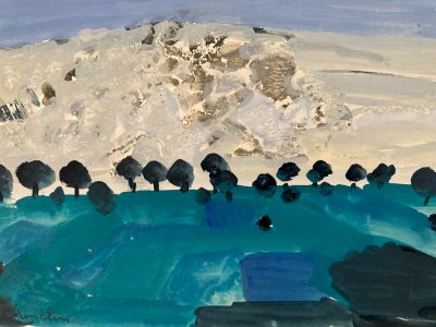 Gouache painting by Michel Henry (1928-2016) Landscape 1960 Art Painting Chinchón Old