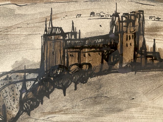 Peinture gouache Michel Henry (1928 2016) Segovie Segovia Alcazar 1954 Art