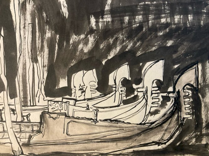 Peinture gouache Michel Henry (1928 2016) Venise Italie 1950 Painting Old Ancien