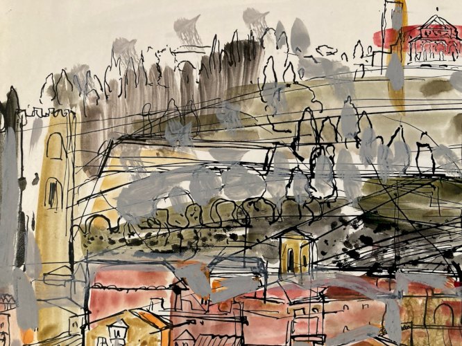 Peinture gouache Michel Henry (1928 2016)sud De La France ?  1950 Painting Old