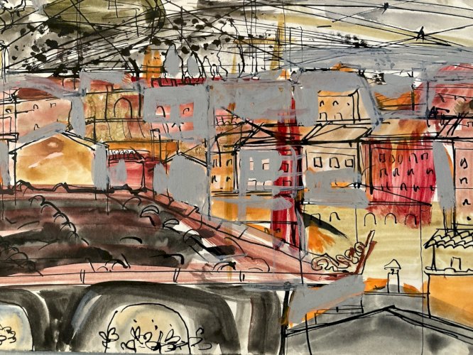 Peinture gouache Michel Henry (1928 2016)sud De La France ?  1950 Painting Old