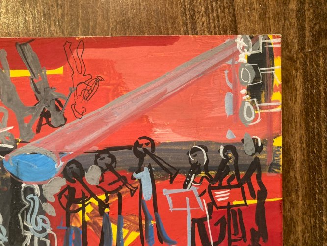Peinture gouache Michel Henry Concert Jazz Musique Musicien Art 1960 Ancien XXe