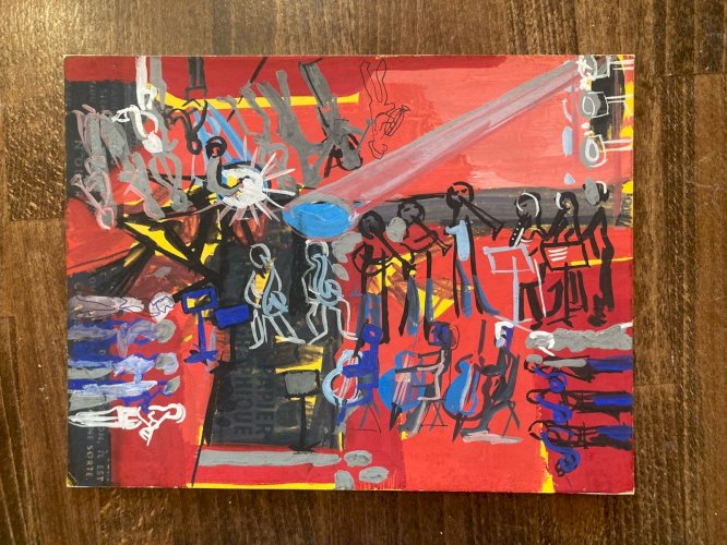 Peinture gouache Michel Henry Concert Jazz Musique Musicien Art 1960 Ancien XXe