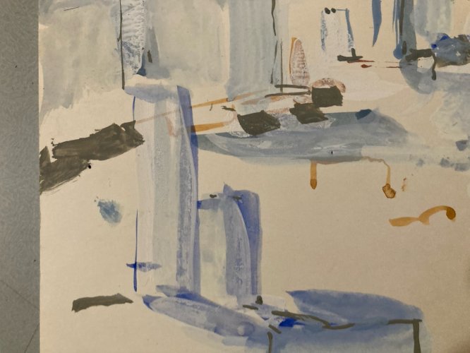 Peinture gouache Michel Henry Démos Grèce Grecque Île Antique 1955 Architecture