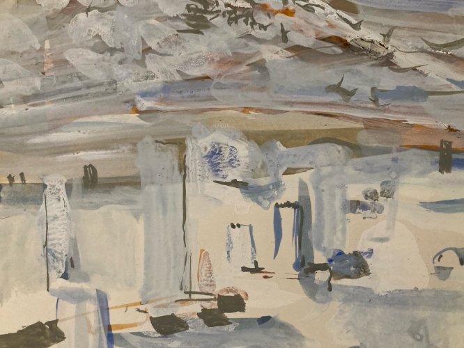 Peinture gouache Michel Henry Démos Grèce Grecque Île Antique 1955 Architecture