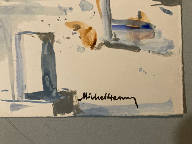 Peinture gouache Michel Henry Démos Grèce Grecque Île Antique 1955 Architecture