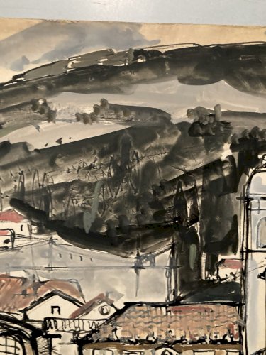 Peinture gouache Michel Henry Dubrovnik Yougoslavie Croatie 1955 Architecture XX