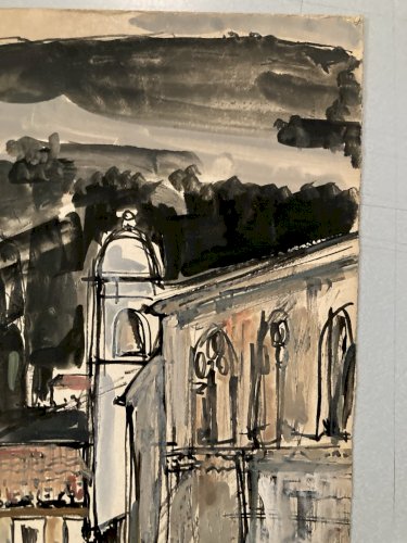 Peinture gouache Michel Henry Dubrovnik Yougoslavie Croatie 1955 Architecture XX