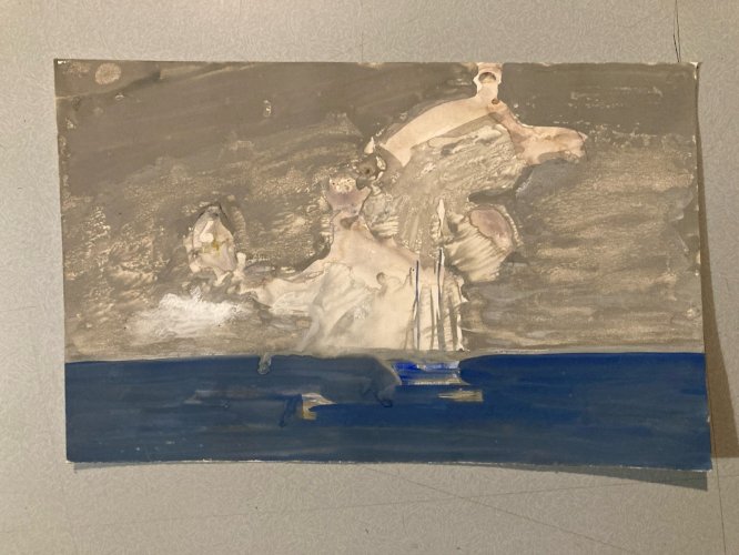 Peinture gouache Michel Henry Marine Bateau Mer Ocean Port 1955 Dessin Art