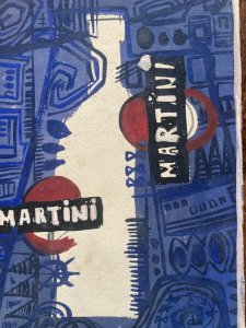 Peinture gouache Michel Henry Martini Bouteille Alcool 1960 Ancien Publicité