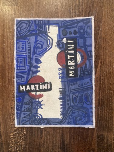 Peinture gouache Michel Henry Martini Bouteille Alcool 1960 Ancien Publicité
