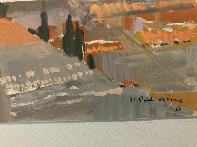 Peinture gouache Michel Henry Saint Paul De Vence Provence Village Art Original
