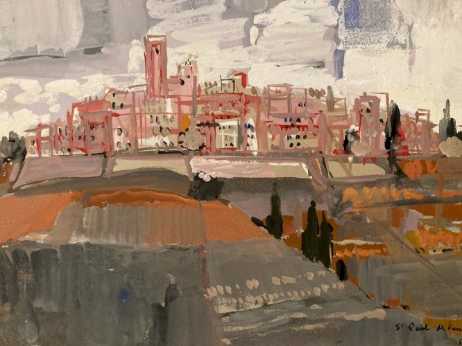 Peinture gouache Michel Henry Saint Paul De Vence Provence Village Art Original