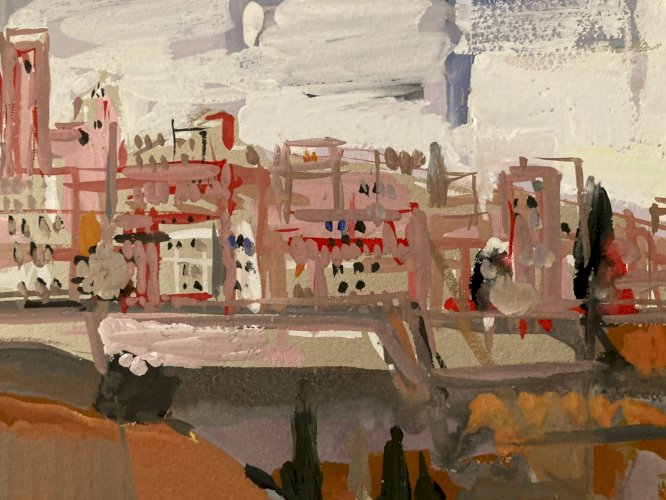 Peinture gouache Michel Henry Saint Paul De Vence Provence Village Art Original