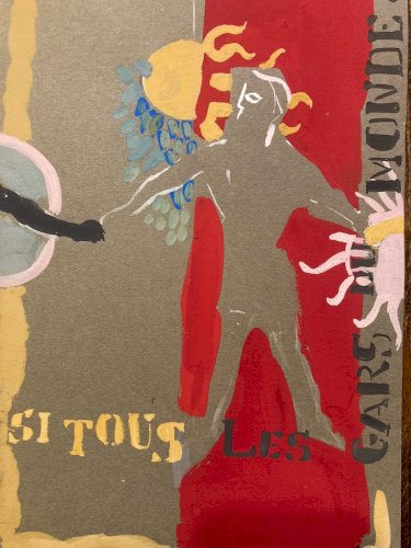 Peinture gouache Michel Henry Si Tous Les Gars Du Monde 1960 Ancien Homme Danse