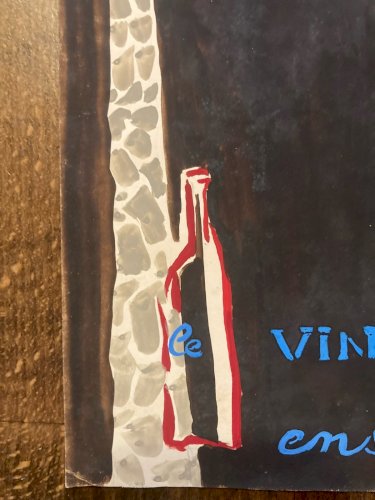 Peinture gouache Michel Henry Vin Ensoleillé Gilardi 1960 Affiche Ancien Girafe