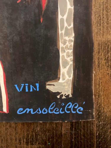 Peinture gouache Michel Henry Vin Ensoleillé Gilardi 1960 Affiche Ancien Girafe