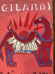 Peinture gouache Michel Henry Vin Ensoleillé Gilardi 1960 Affiche Chameau Ancien