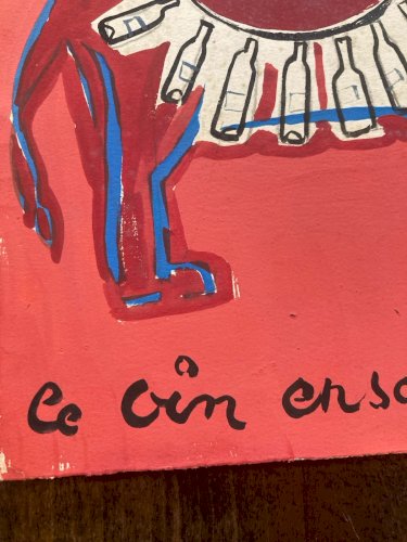 Peinture gouache Michel Henry Vin Ensoleillé Gilardi 1960 Affiche Chameau Ancien