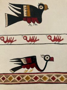 Gouache Painting Aztec Maya Pattern Bird Monster Ancient Art 1950