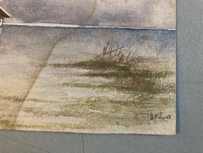 Peinture Gouache Original XIXe Art Aquarelle Lac Montagne 1868 Ancien