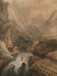 Gouache painting 1886 Landscape Alps Italy ?19th Old Bridge Mountain