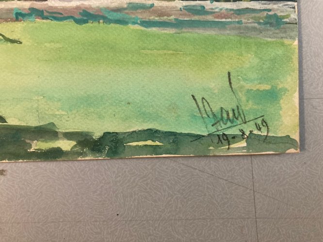 peinture Gouache Papier 1950 paysage impressionniste Ancien Impressionnisme Art