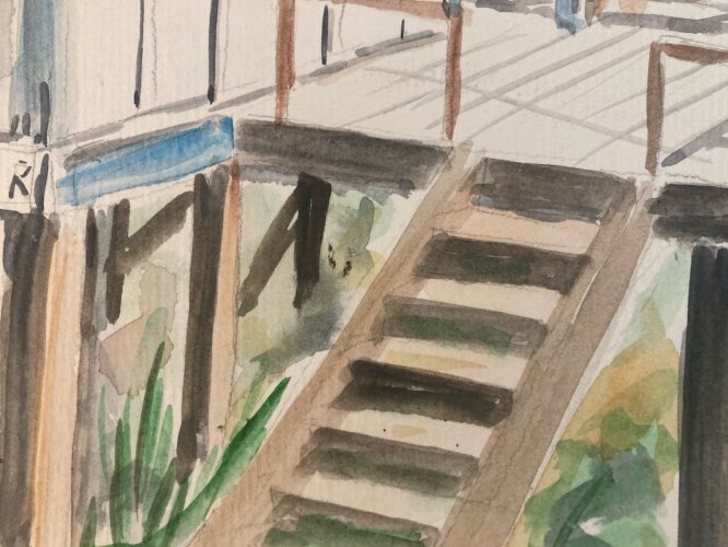 peinture Gouache Papier 1960 paysage Maison Chalet Graissan  Ancien Plage