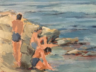 Gouache Painting Paper 1960 Landscape Beach Sea Daisy JAGGI-FORRER