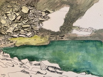 Gouache Painting Paper 1988 Art Lestio Lake Queyras Mountain Painting Alps