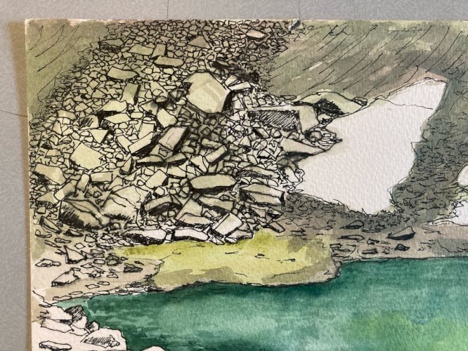 Peinture Gouache  Papier 1988 Art Lac Lestio Montagne Queyras Painting Alpes