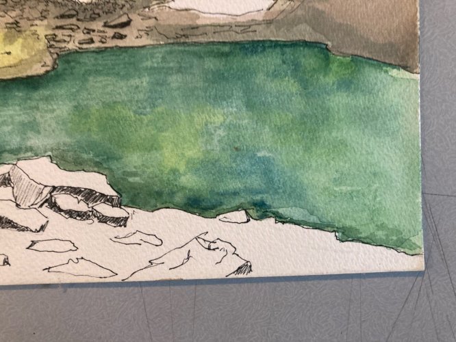 Peinture Gouache  Papier 1988 Art Lac Lestio Montagne Queyras Painting Alpes