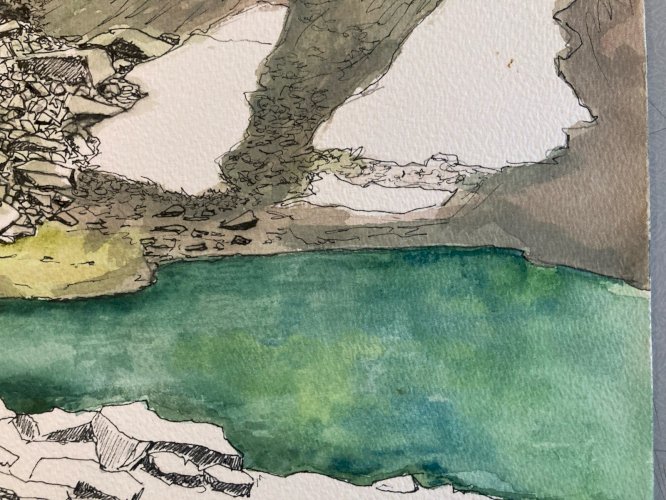 Peinture Gouache  Papier 1988 Art Lac Lestio Montagne Queyras Painting Alpes