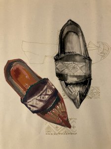 Gouache Painting Paper Shoe Clog 1950 Vintage To Identify Art