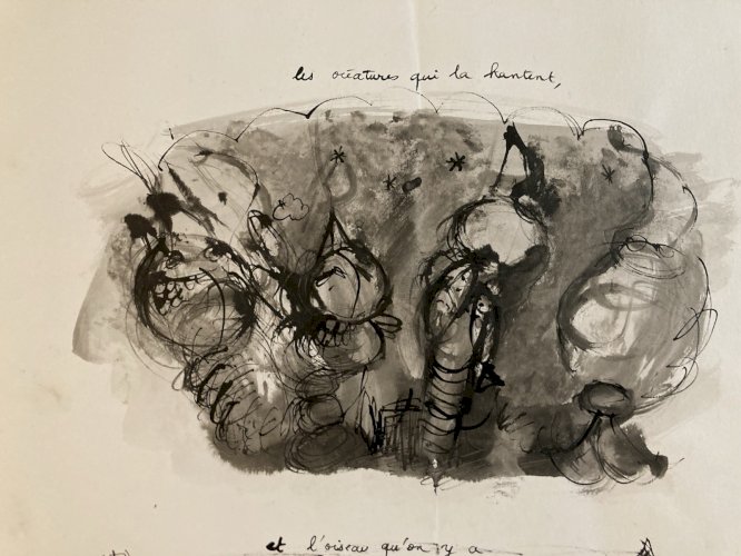 Peinture Gouache Papier Encre Dessin Art Curiosité Curiosa 1980 À Identifier XXe