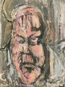 Peinture Gouache Papier Homme Expressionnisme 1970 Portrait Expressionniste Art