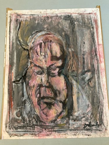 Peinture Gouache Papier Homme Expressionnisme 1970 Portrait Expressionniste Art