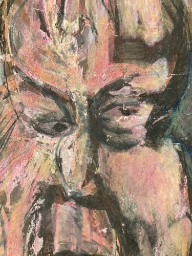 Peinture Gouache Papier Homme Expressionnisme 1970 Portrait Expressionniste Art
