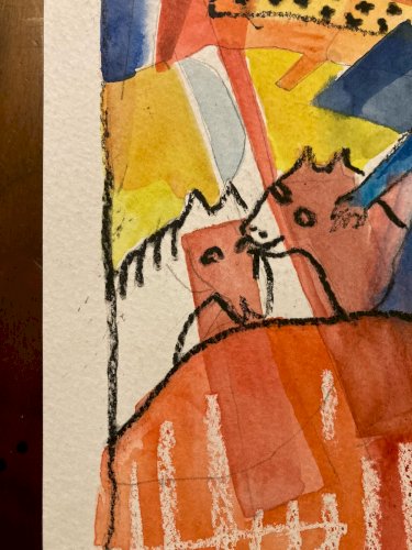 Peinture Gouache Papier Nativité Fauve Fauvisme Jesus Christ 1970 Art