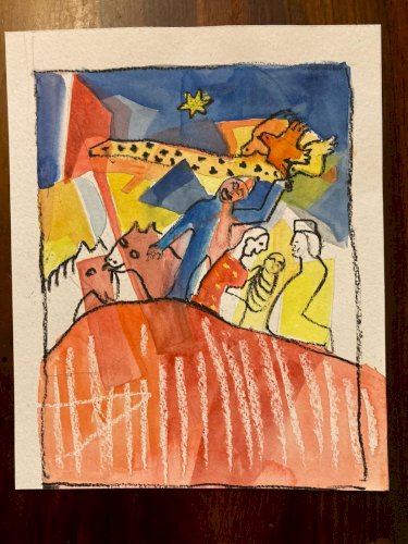 Peinture Gouache Papier Nativité Fauve Fauvisme Jesus Christ 1970 Art
