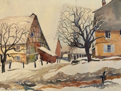 Gouache painting Paper Painting Saint Jean Rohrbach Pierre Jean Letaudy 1950