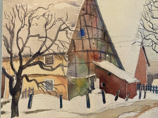 Peinture gouache Papier Painting Saint Jean Rohrbach Pierre Jean Letaudy 1950