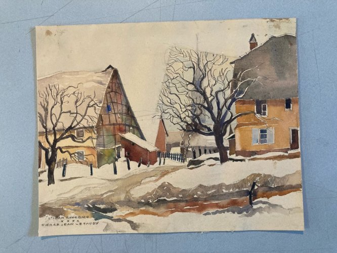 Peinture gouache Papier Painting Saint Jean Rohrbach Pierre Jean Letaudy 1950