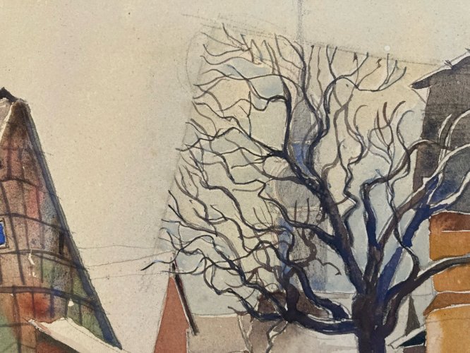 Peinture gouache Papier Painting Saint Jean Rohrbach Pierre Jean Letaudy 1950