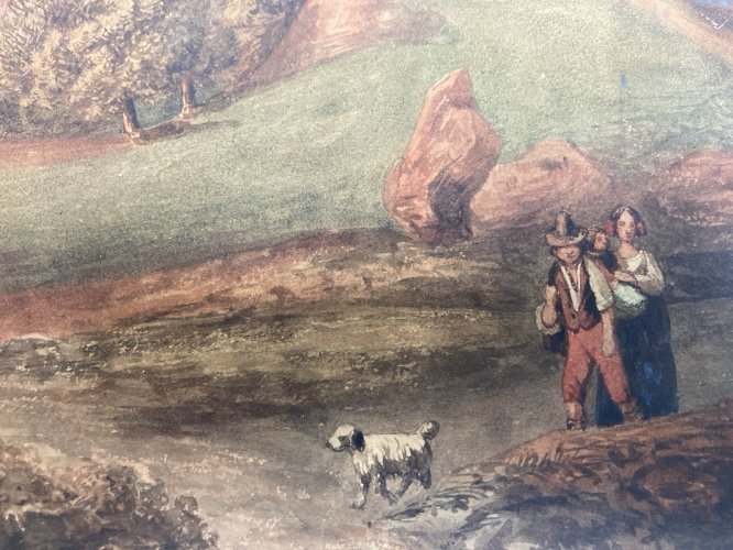 Peinture gouache Papier Paysage Toscane Italie XIXe Art Jean-Baptiste MADOU